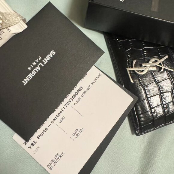 NWT Saint Laurent Black Croc-Embossed Card Holder - Picture 2 of 4
